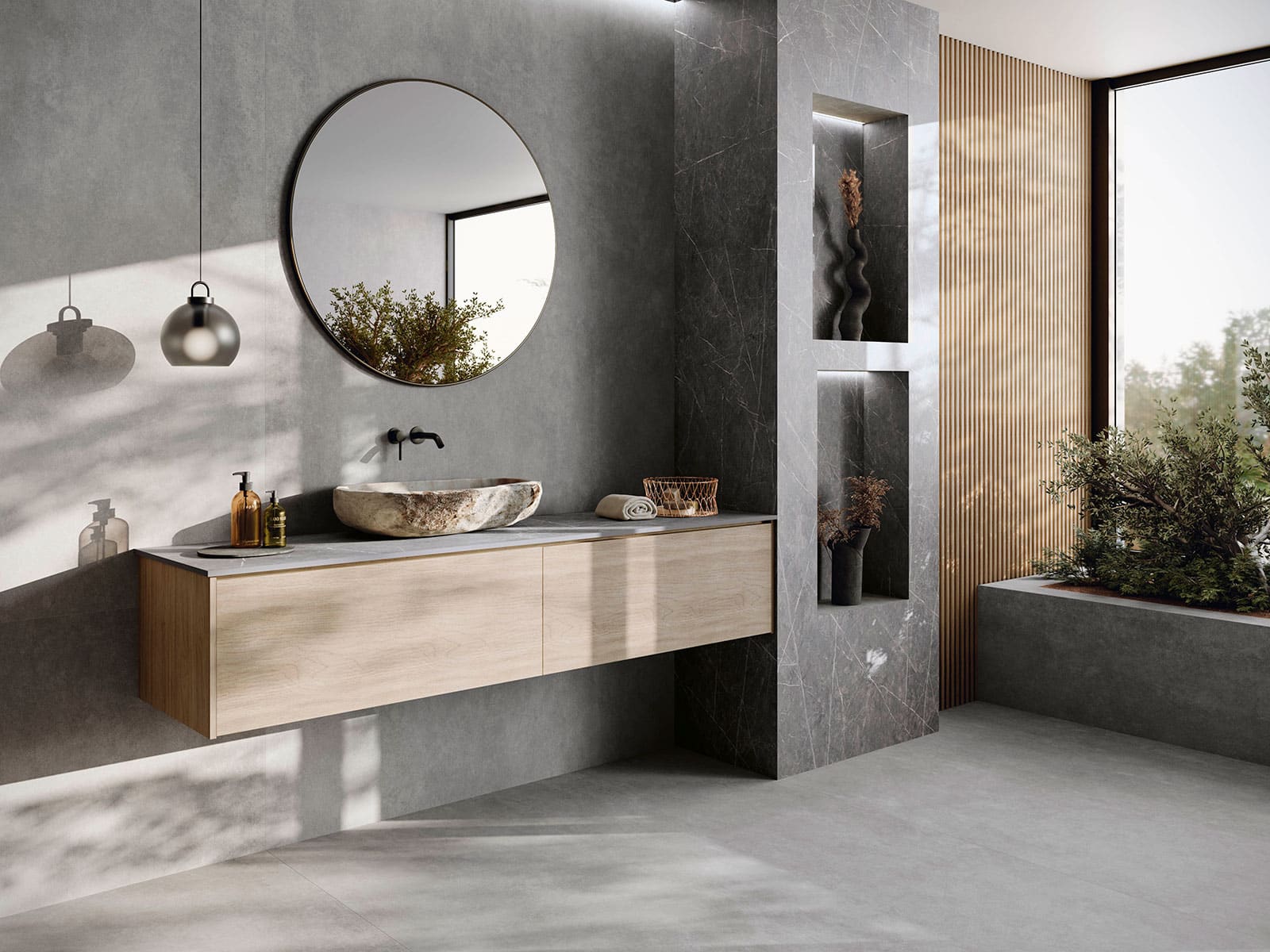 Diseños de baños modernos y funcionales con piedra sinterizada