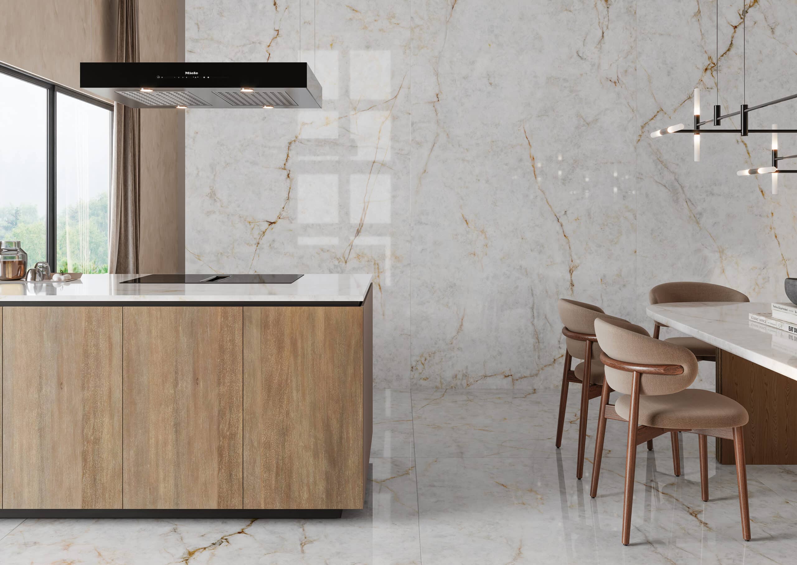 cocina de piedra sinterizada blanca