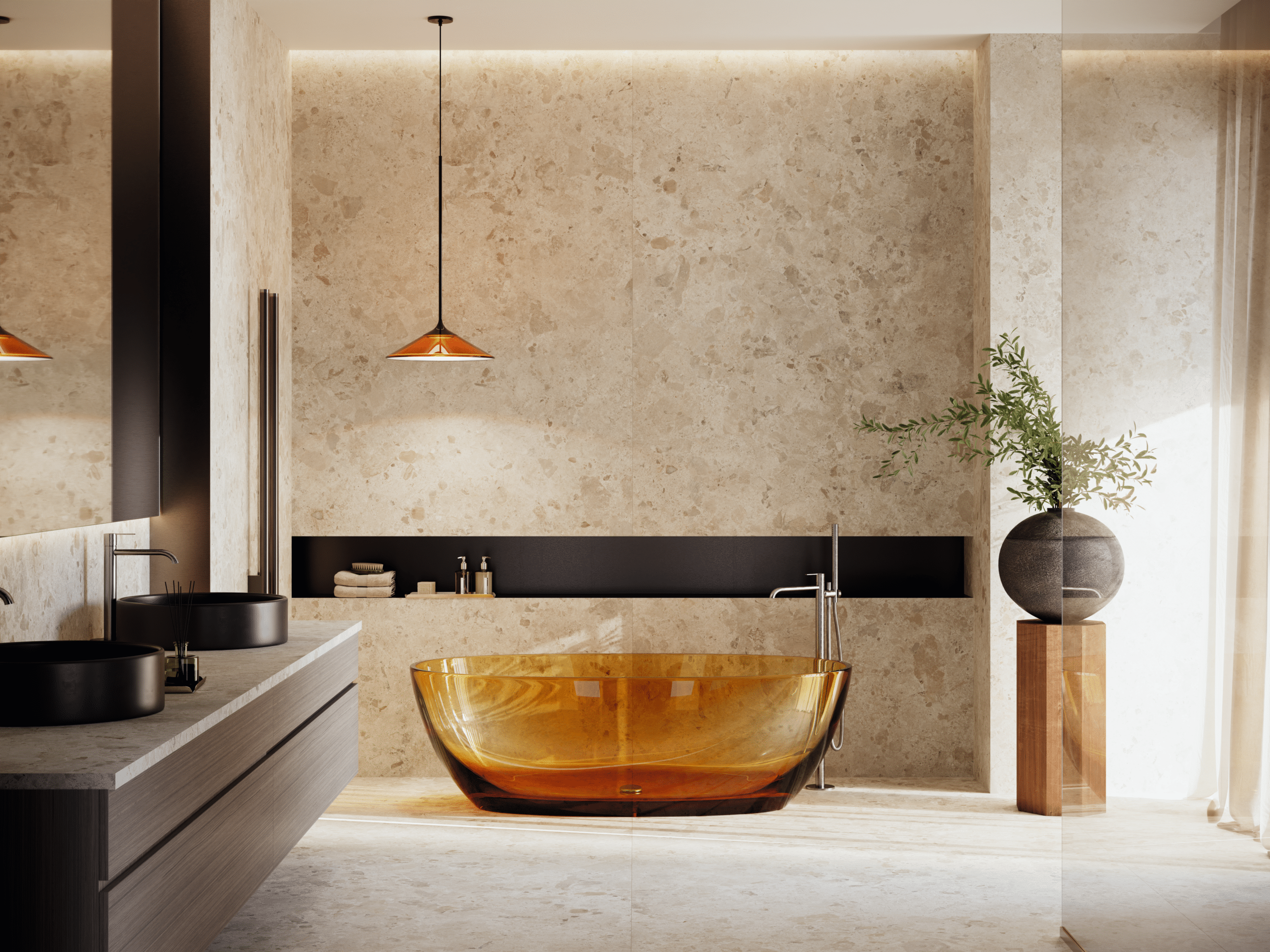 Encimeras de baño hechas de superficies duraderas